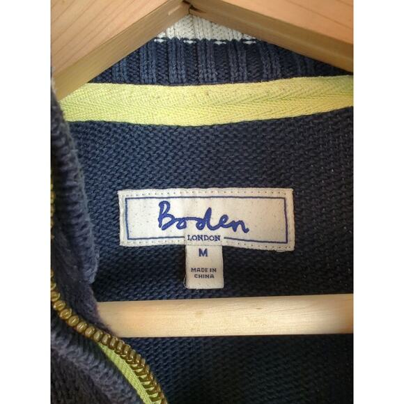 Boden Mens 1/4 Zip Pullover Sweater Size M Medium Navy Blue White Stripe Cotton - Picture 6 of 8